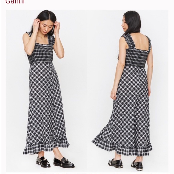 Ganni Dresses & Skirts - Ganni Seersucker Check Maxi Dress Size 4